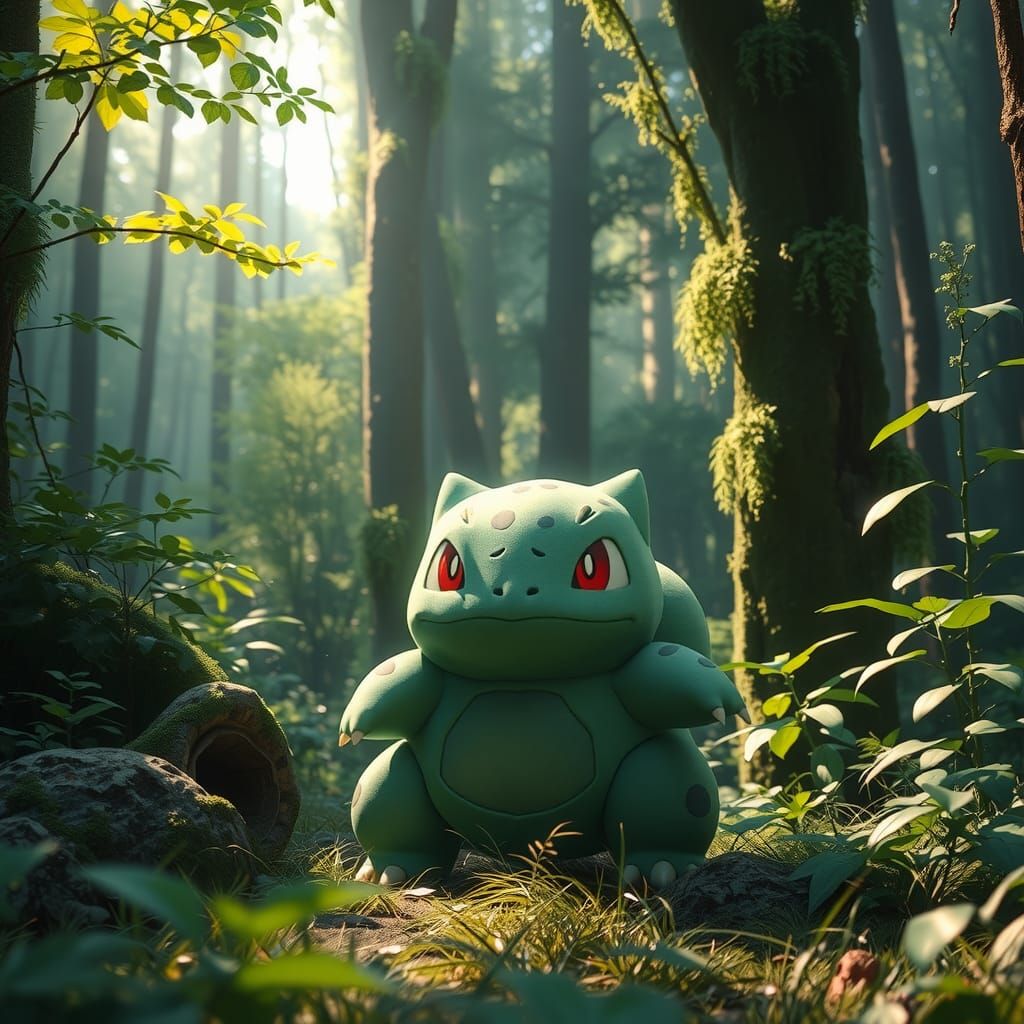 Bulbasaur in Lush Forest: Digital Art in 8K