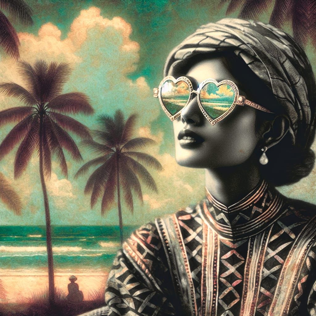 Heart Sunglasses Reflecting Beach Scene