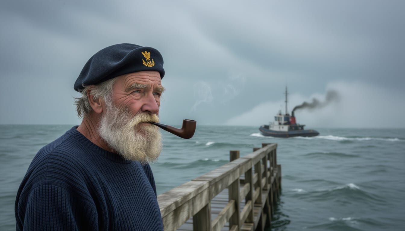 Old Sailor Gazing at Stormy Sea, as Digital Concept Art