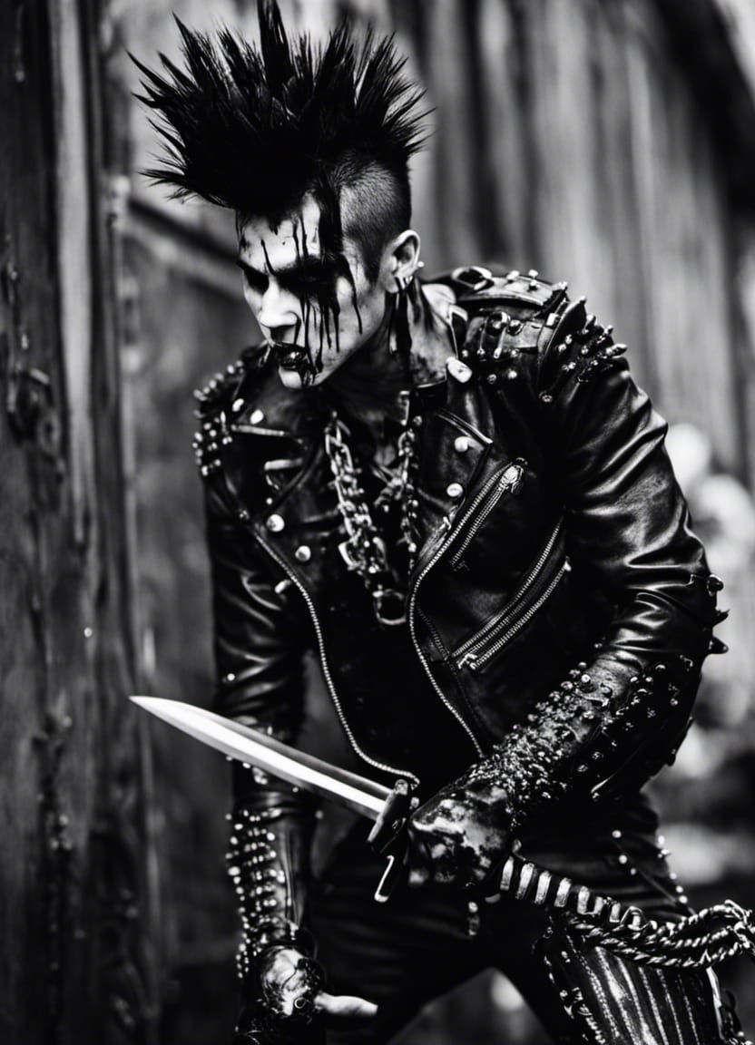 Gory Faced Punk Rock Dude in Black and White