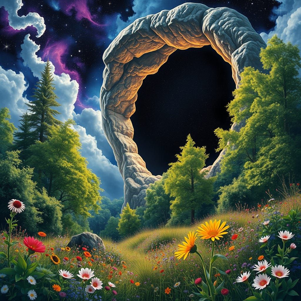 Ethereal Summer Landscape with Cosmic Rift