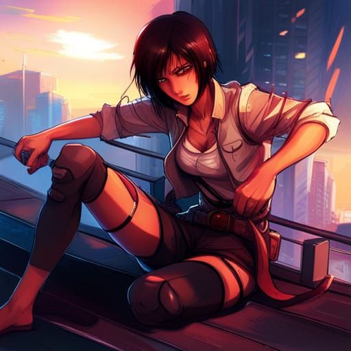 Cyberpunk Woman with Scar and Short Black Hair