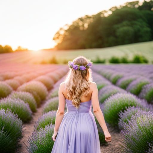 Woman in Lavender Field at Sunset
