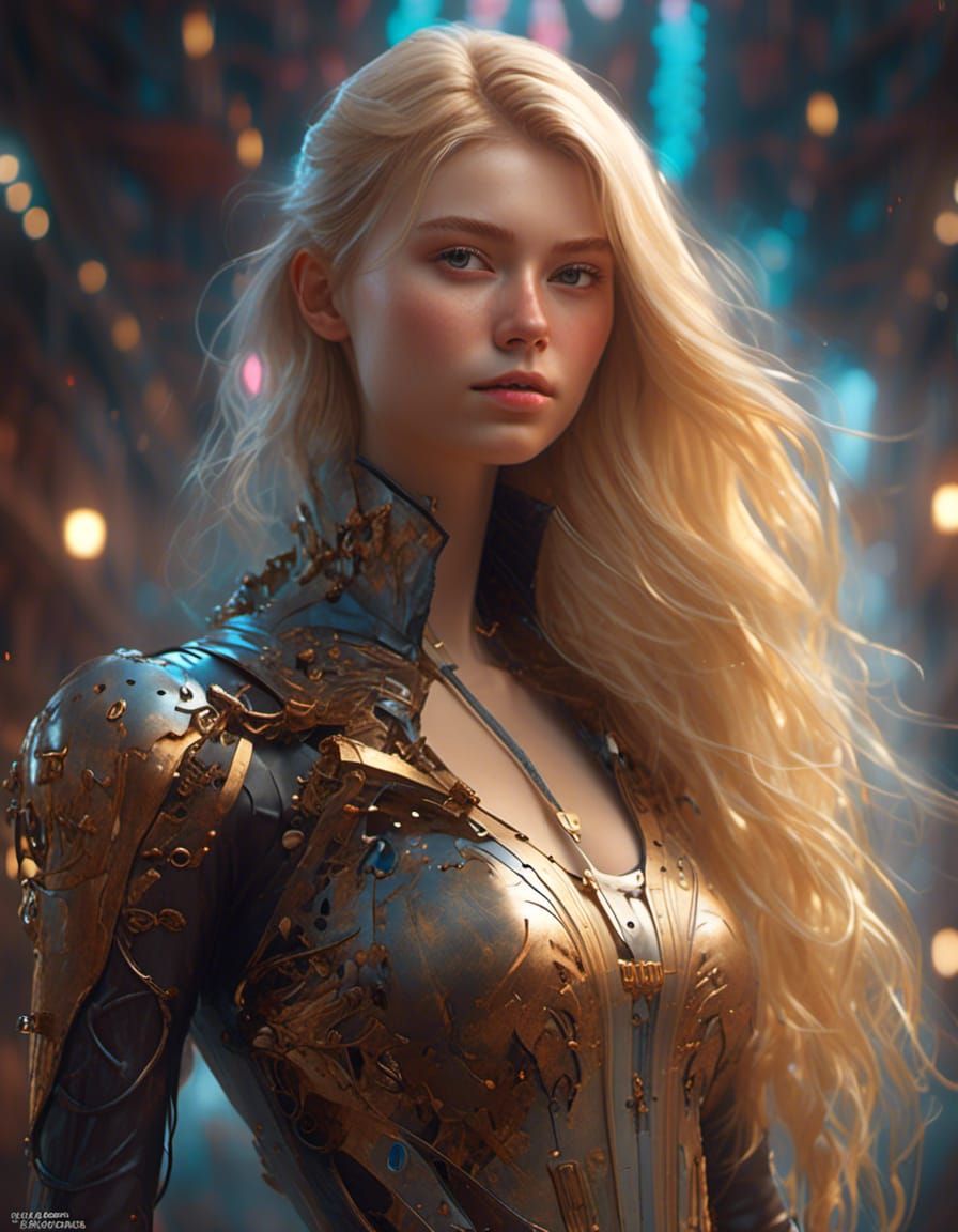 Blonde Woman in Steampunk Leather Bodysuit Portrait