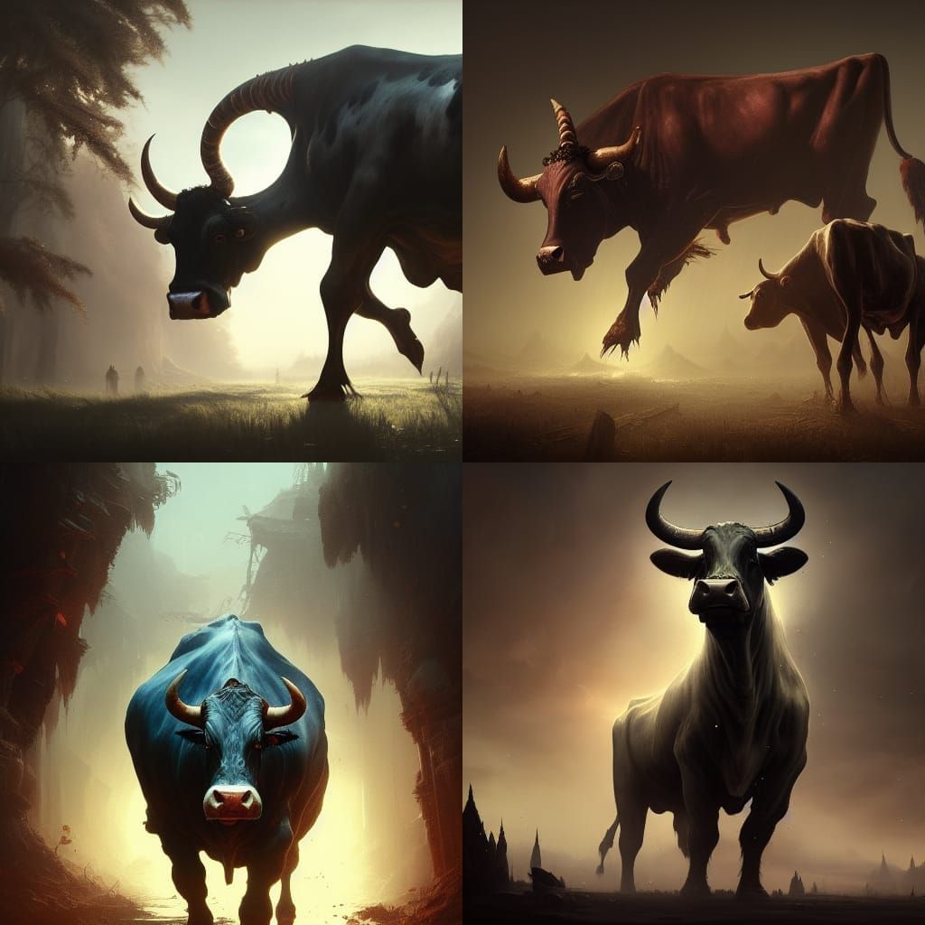 Hyperdetailed Monster Cow in Dark Fantasy Style