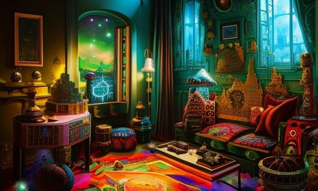 Isometric Game Room: Hyperdetailed Acrylic Gemstone Art