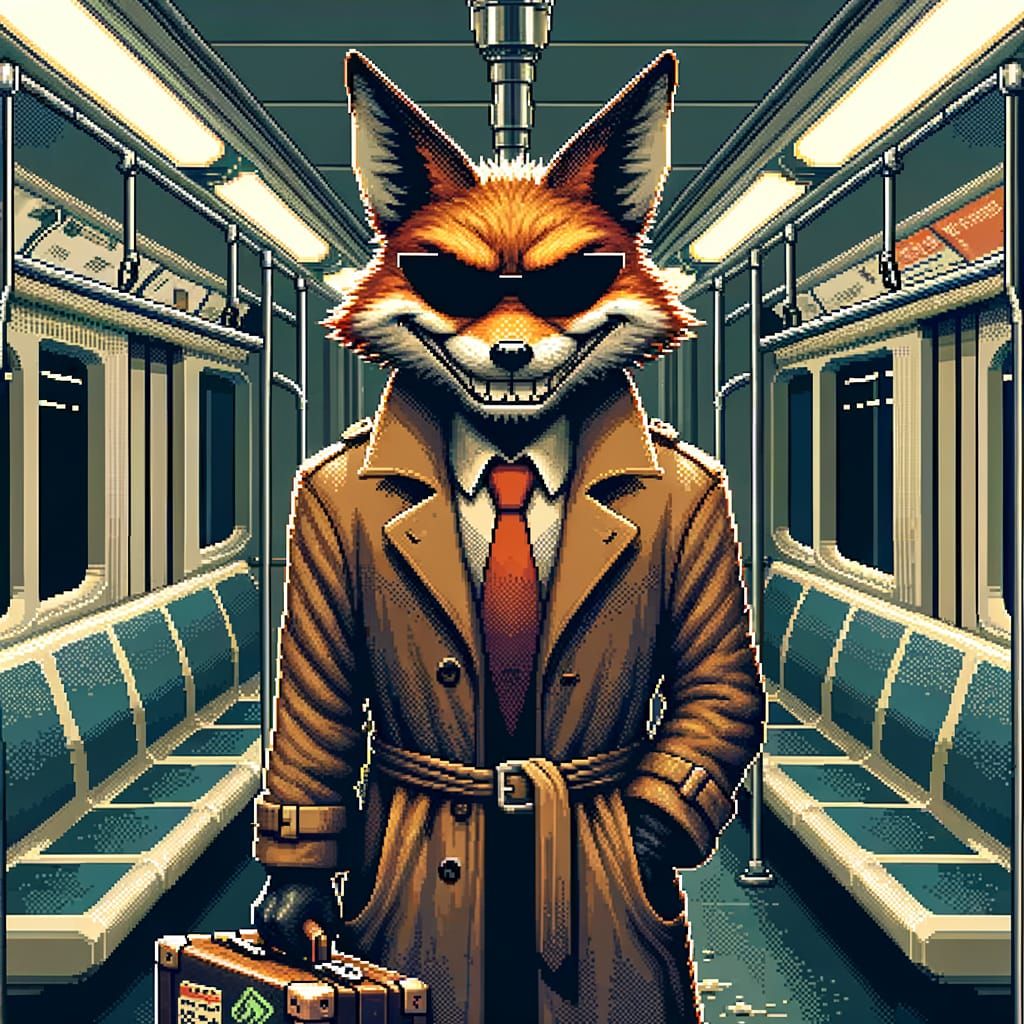 Malevolent Fox in Subway Car as Pixel Art