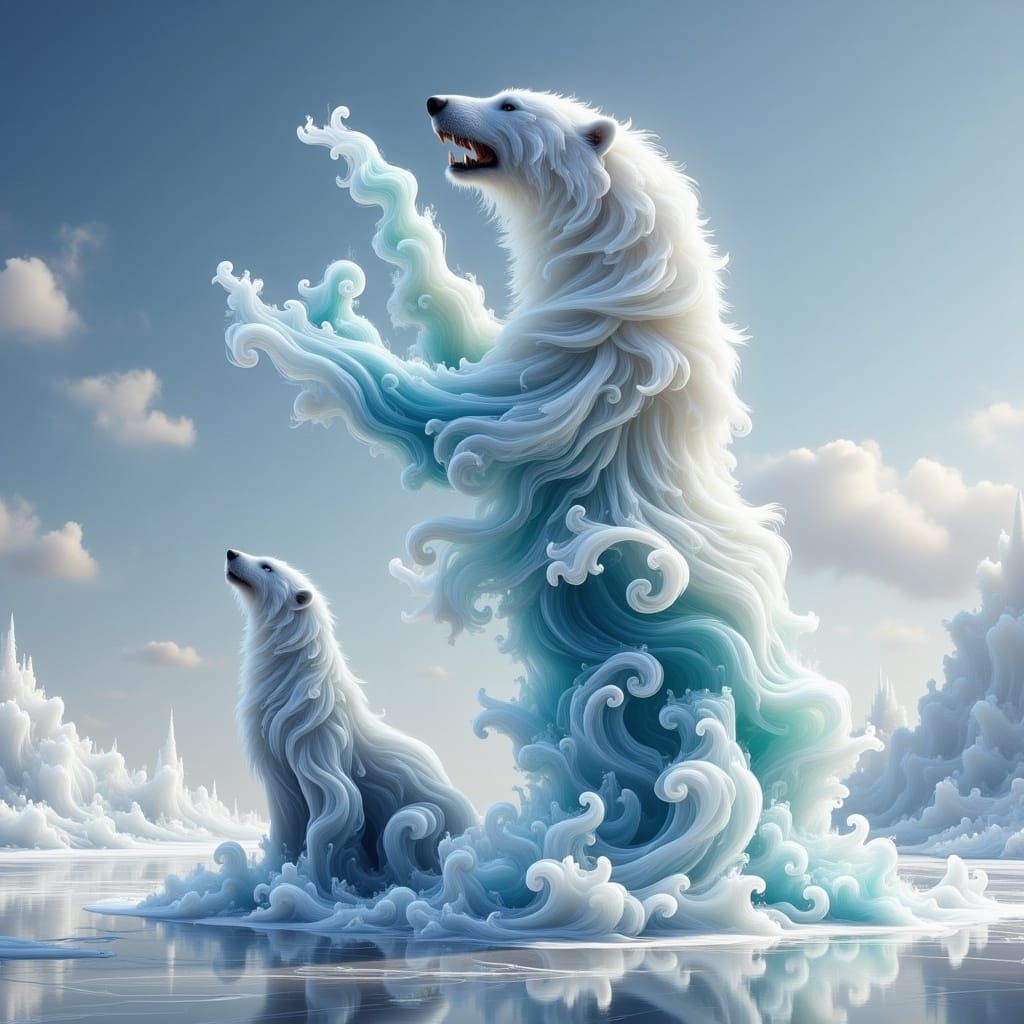 Detailed 3D Anime Ice Sculpture of Polar Bear