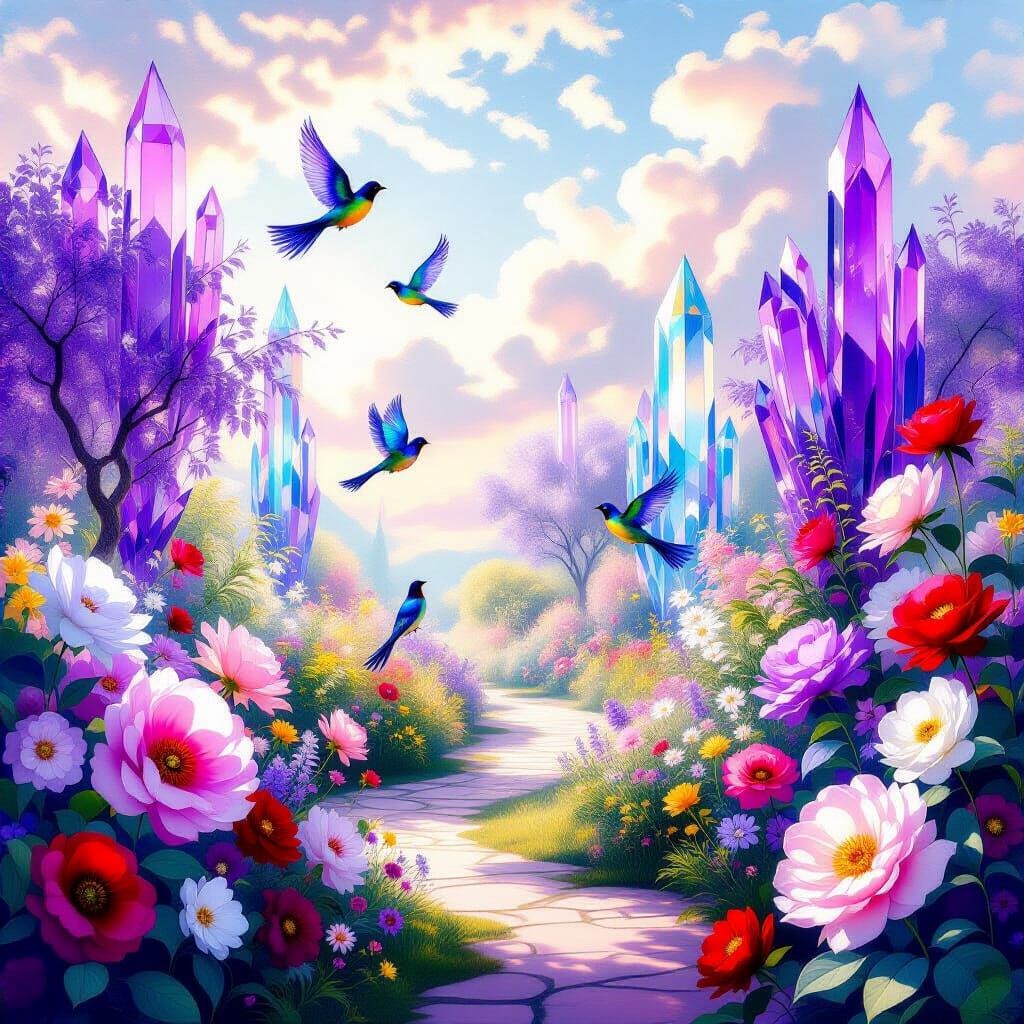 Surreal Future Garden in Renoir Impressionist Style