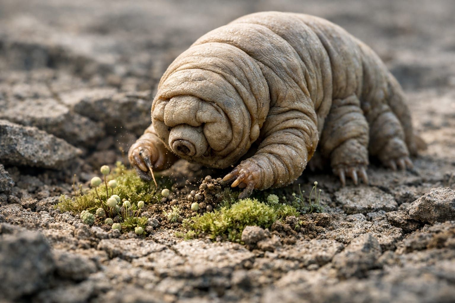 Tardigrade Gardener Cultivating Life in Barren Landscape