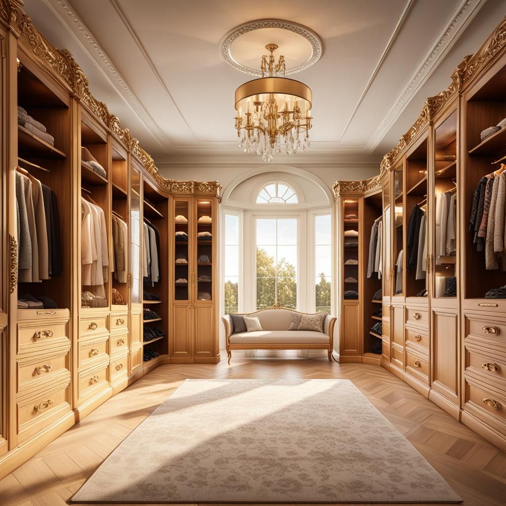 Elegant Georgian Style Walk-in Closet in Luxurious Mansion