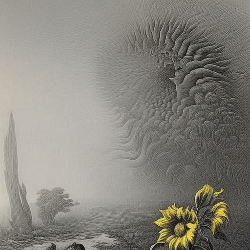Horrific Sunflower in Doré Style