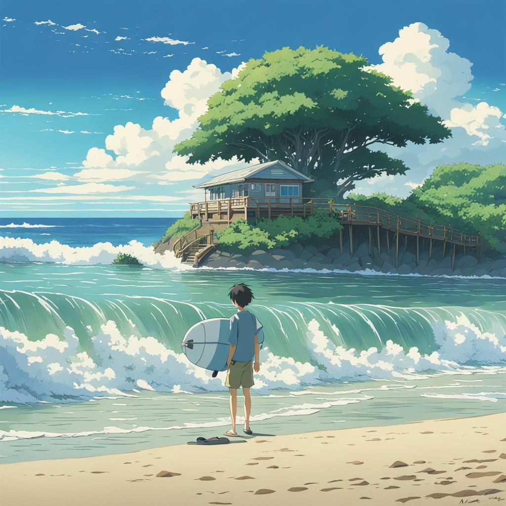 Clean Six Foot Surf in Studio Ghibli Style