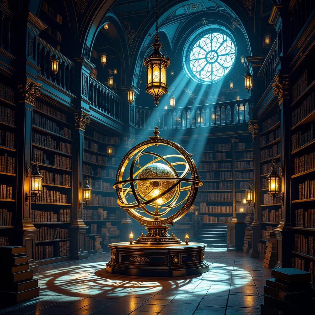 Magical Library with Orrery, Fantasy Concept Art