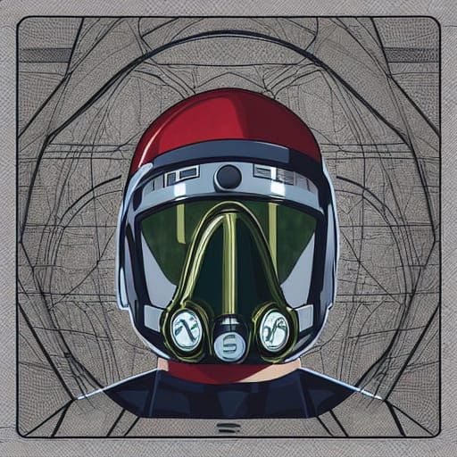 Retro-Futuristic Figure in Silver Gas Mask