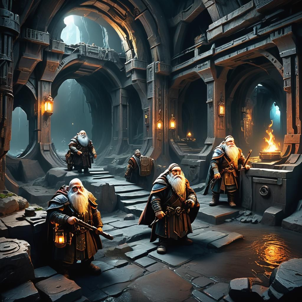 Dwarves in Sci-Fi Base: Fantasy Concept Art