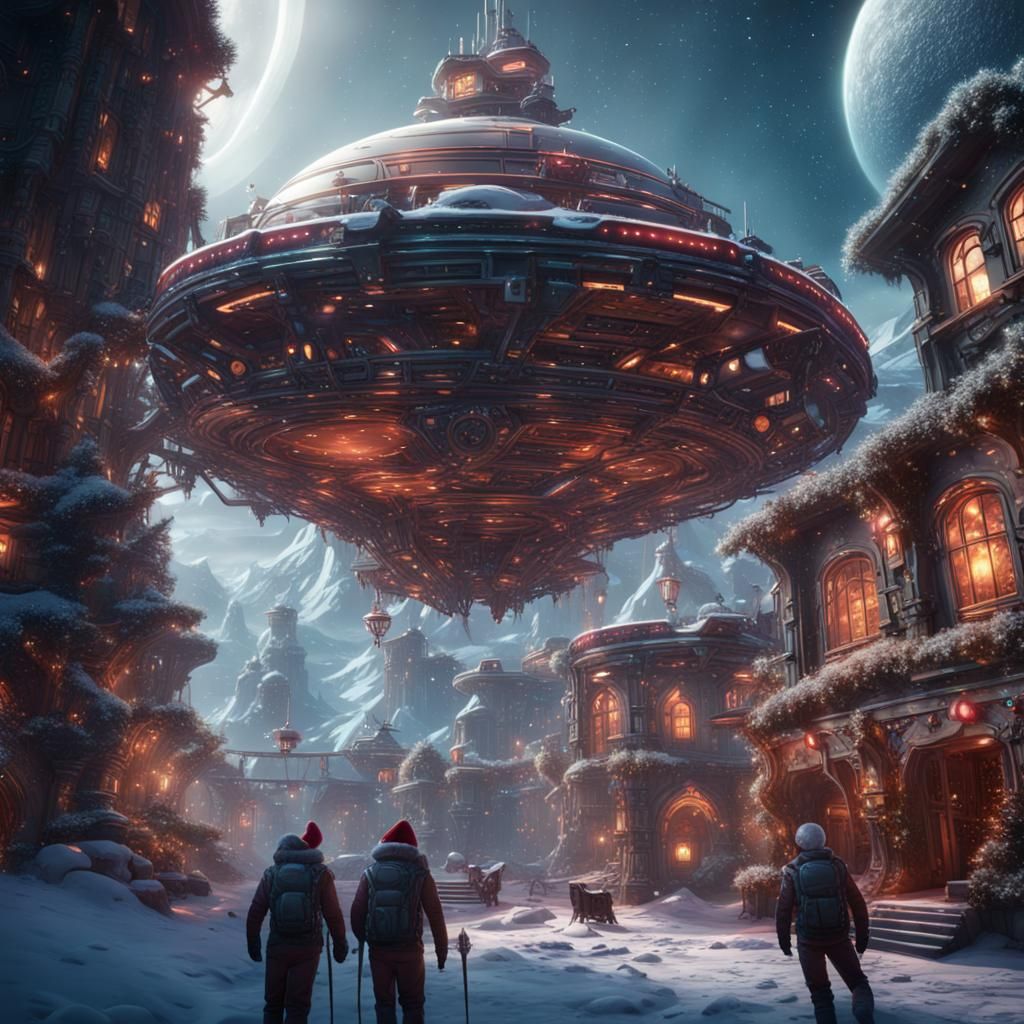 Festive Christmas Celebration on Spaceship