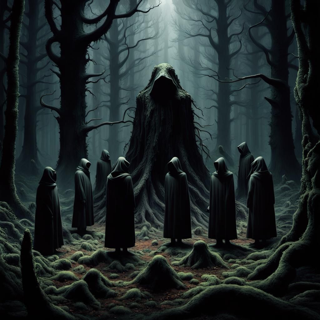 Eerie Black Mold Society Meeting in Dark Forest
