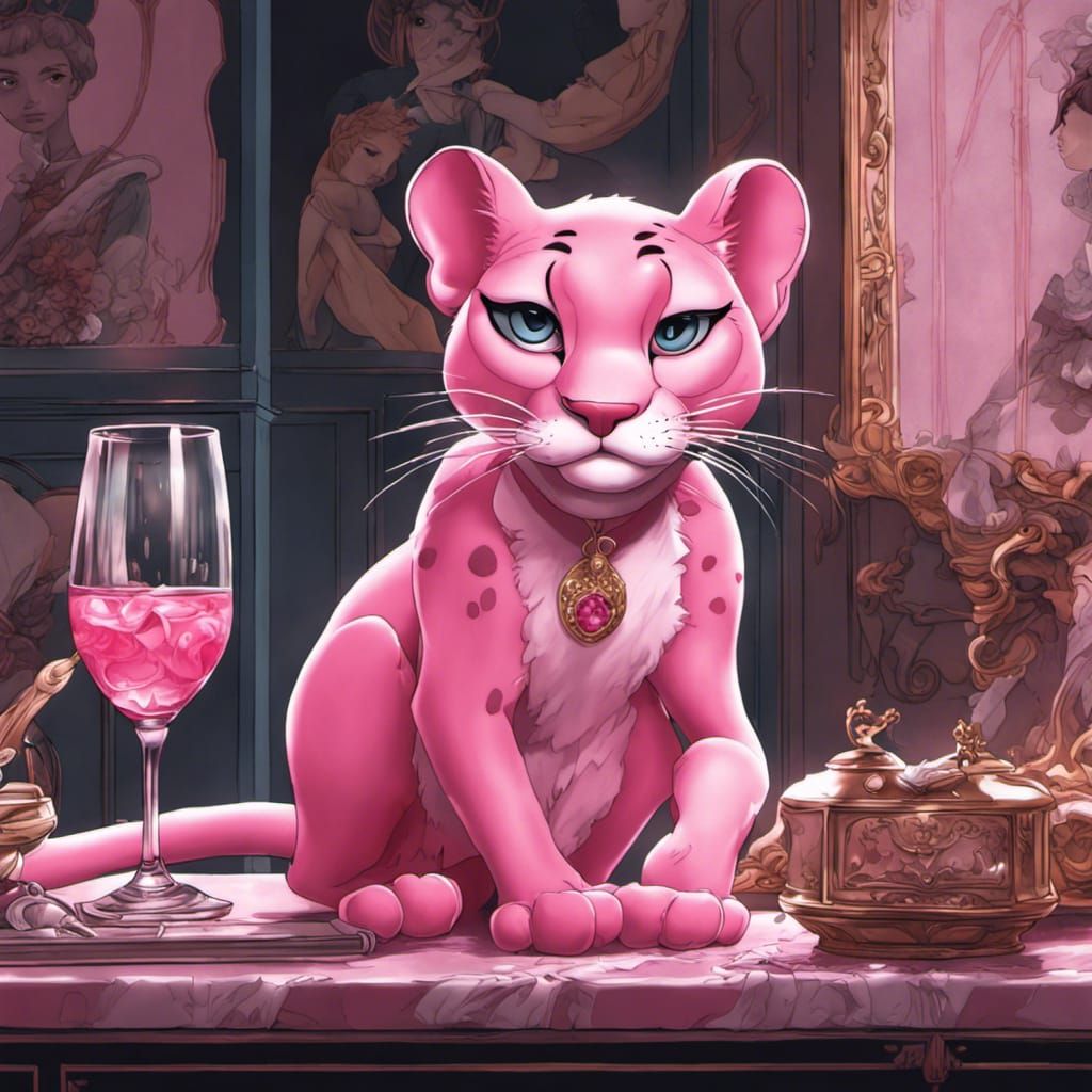 Hyperrealistic Pink Panther in Anime Style