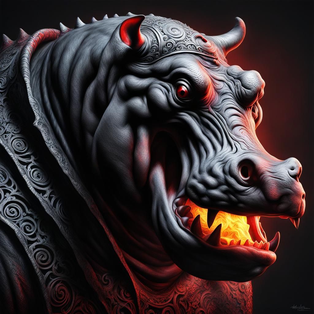 Hippo Demon Lord of Hell in Detailed Horror Style