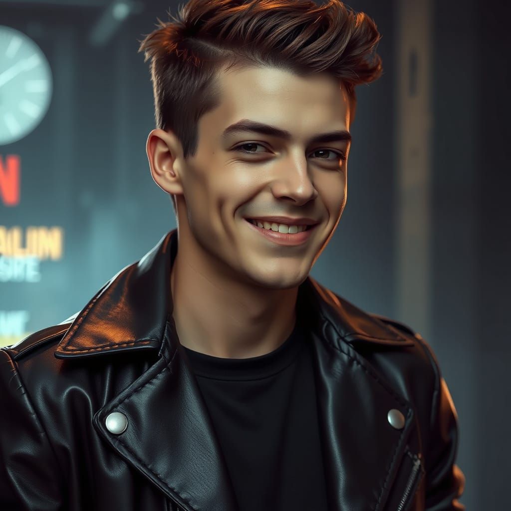 Charming Man with Roguish Grin in Noir Style