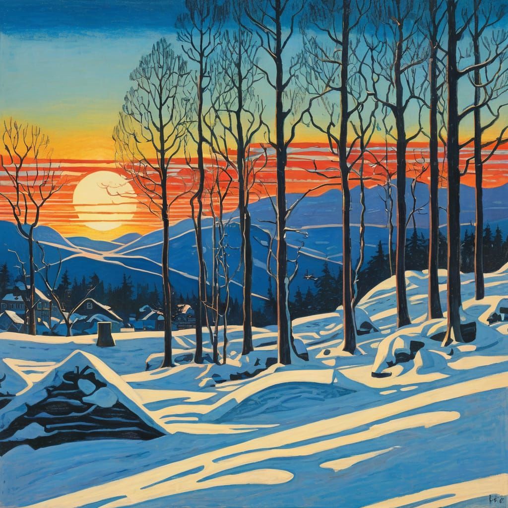 Winter Sunset in Vibrant Colors