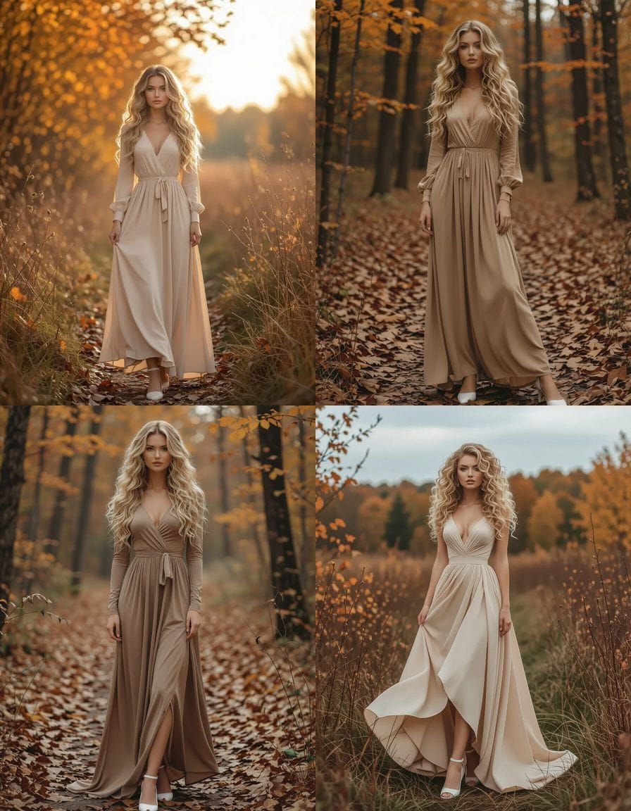 Beautiful Woman in Autumn Landscape, Hyperrealistic Style