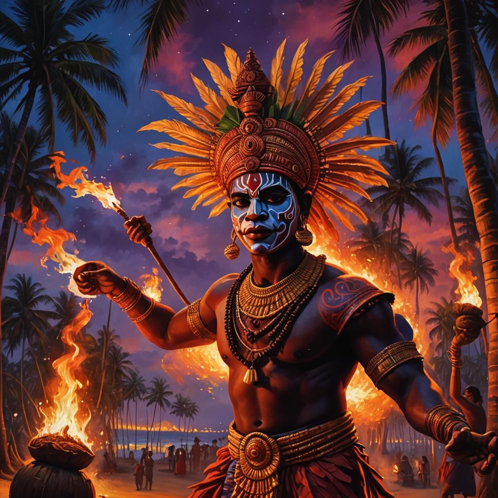 Theyyam Dancer Performance in Oil Painting Style