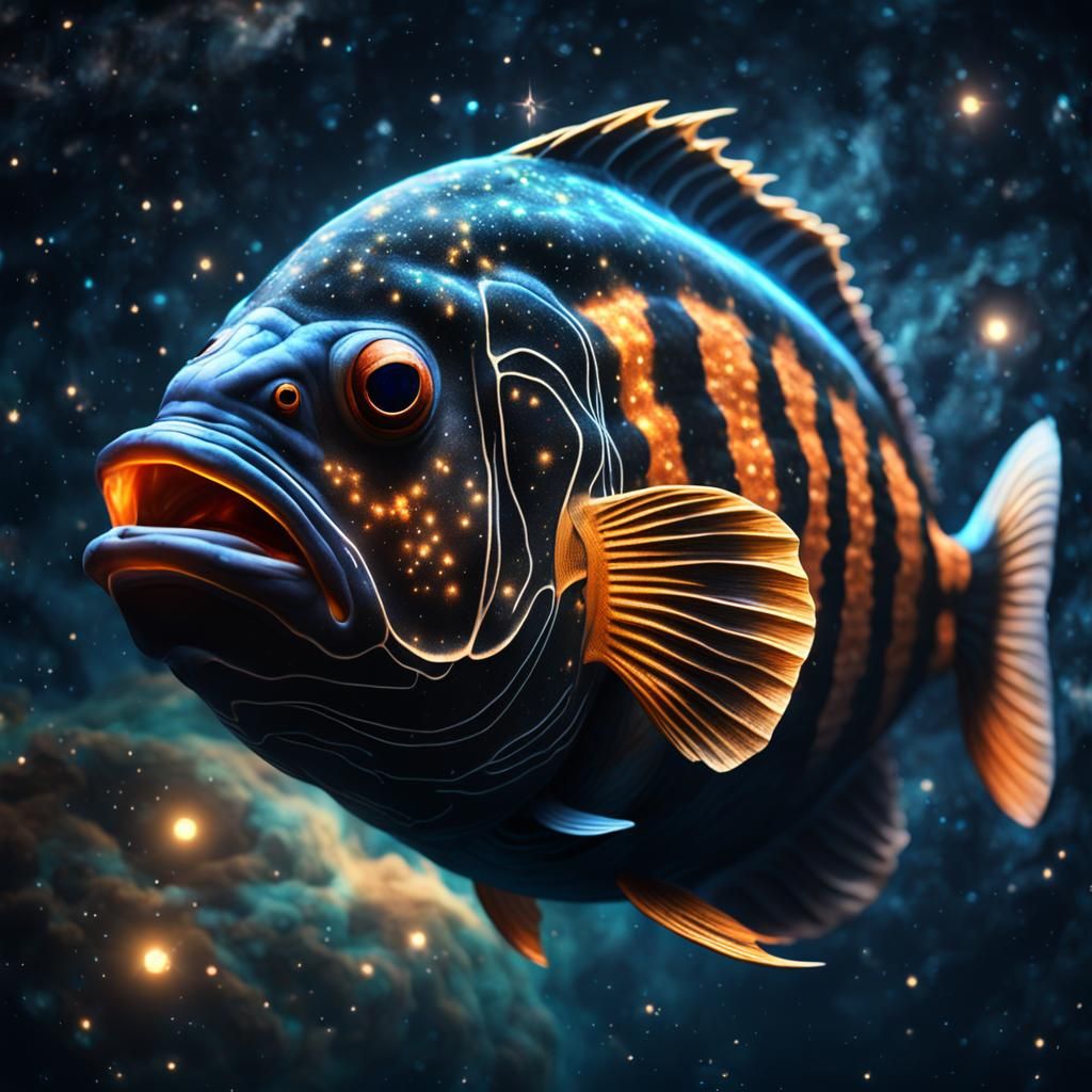 Photorealistic Lantern Fish in Deep Space