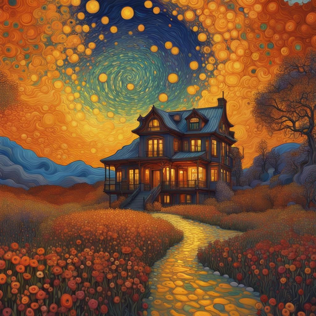 House of the Rising Sun: Klimt and Van Gogh Style