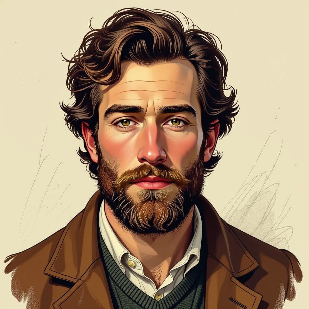 Contemplative Portrait of Tobias Bucher in Detailed Illustra...