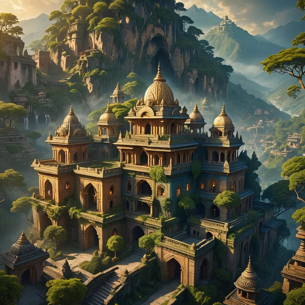 Ancient Indian City in Himalayas: Fantasy Concept Art