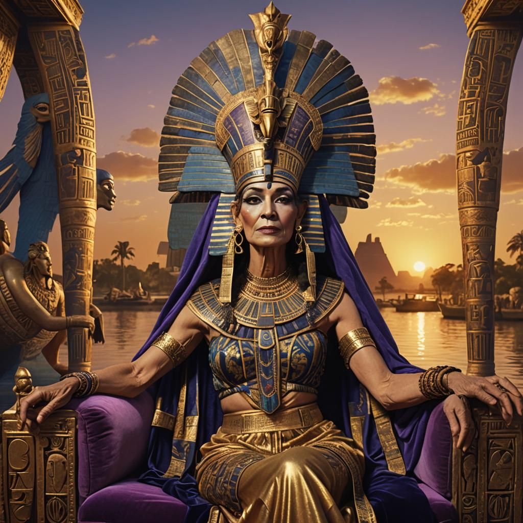 Cleopatra: Golden Barge at Sunset, Detailed Matte Painting