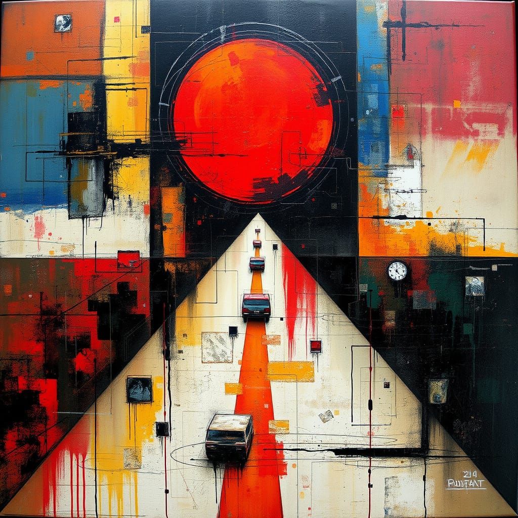 Vibrant Geometric Abstraction in Cyberpunk Style