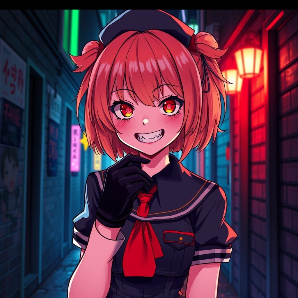 Eerie Portrait of a Bloodthirsty Girl in Manga Style