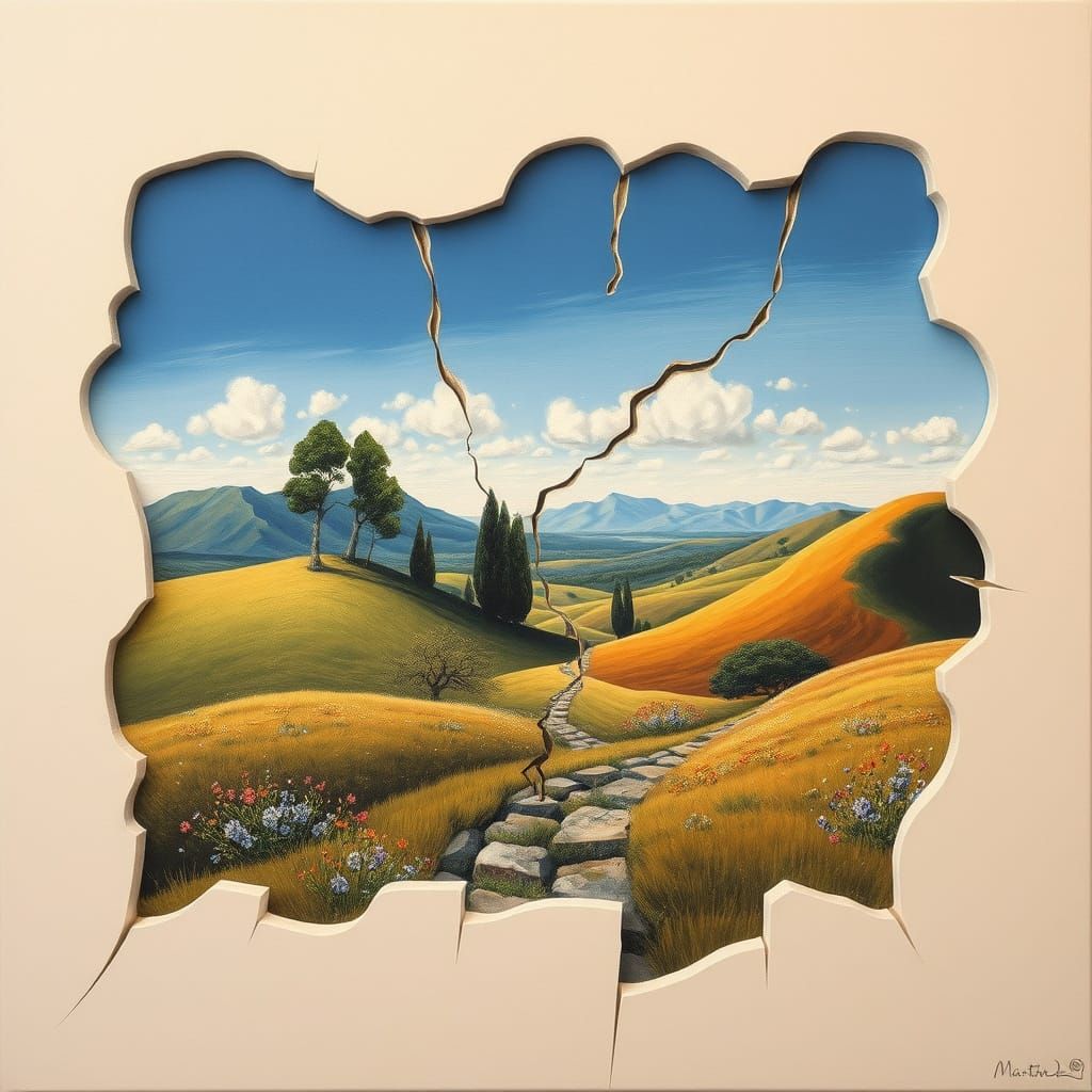 Surreal Dali-Inspired Landscape Unravels in Shattered Pieces