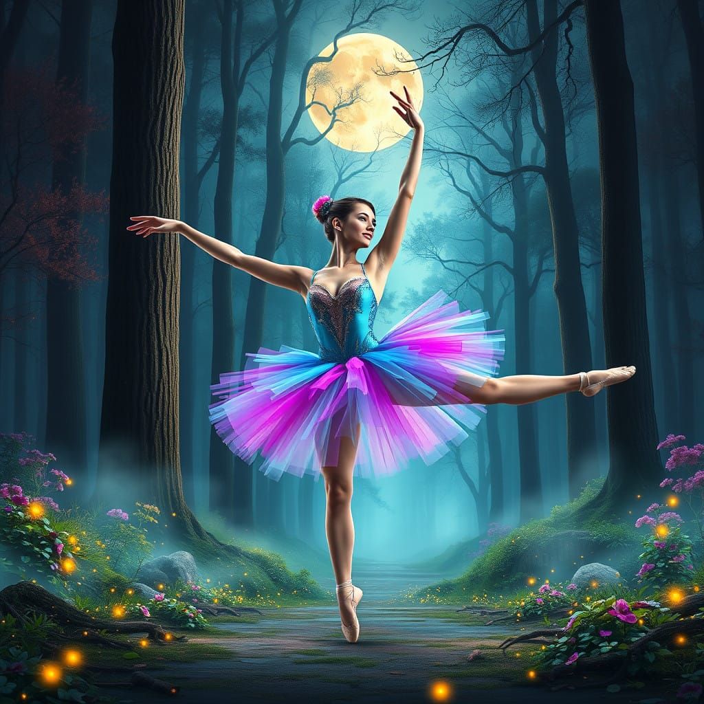 Dreamy Ballerina in Enchanted Forest
