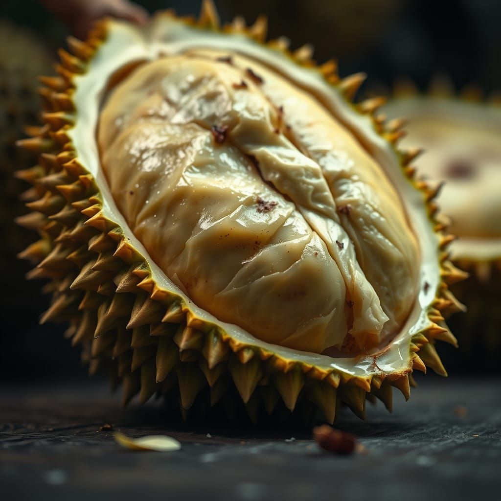 Hyperrealistic Durian Close-Up in Cinematic Lighting