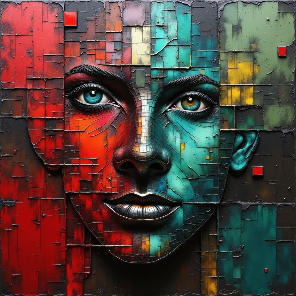 Abstract Art with Crimson, Aqua, and Charcoal