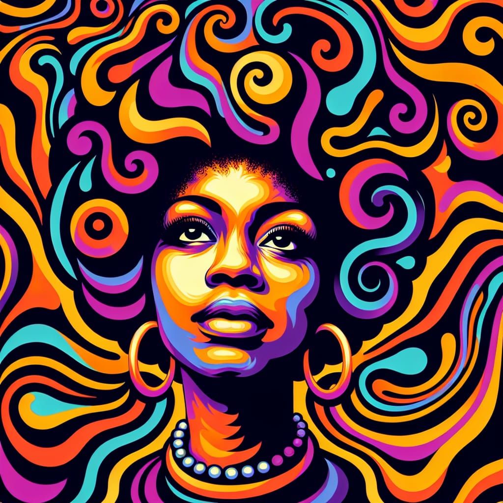 Psychedelic Portrait of Jazz Singer in 1960s Style