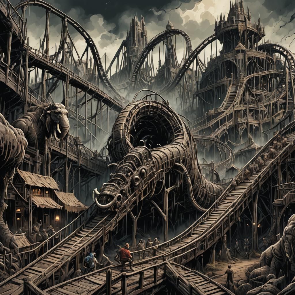 Mammoth Rollercoaster in Prehistoric Comic Book Theme Park