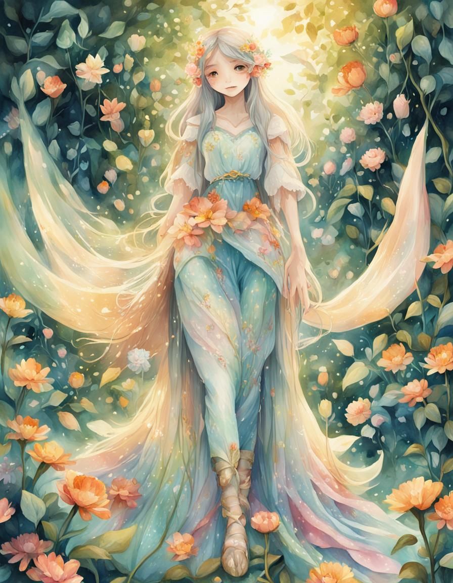 Ethereal Elf Surrounded by Floral Vines