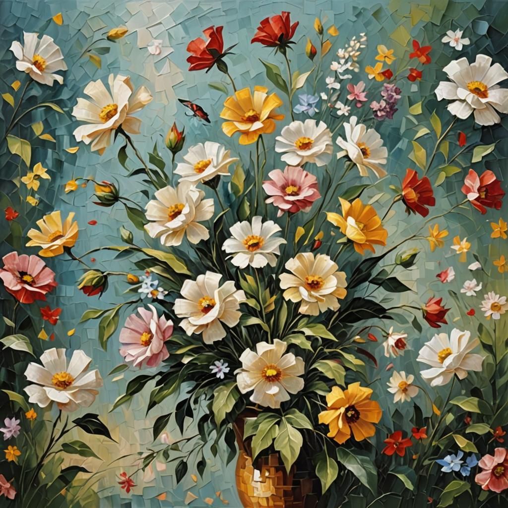 Romantic Impasto Oil Painting of Wildflowers