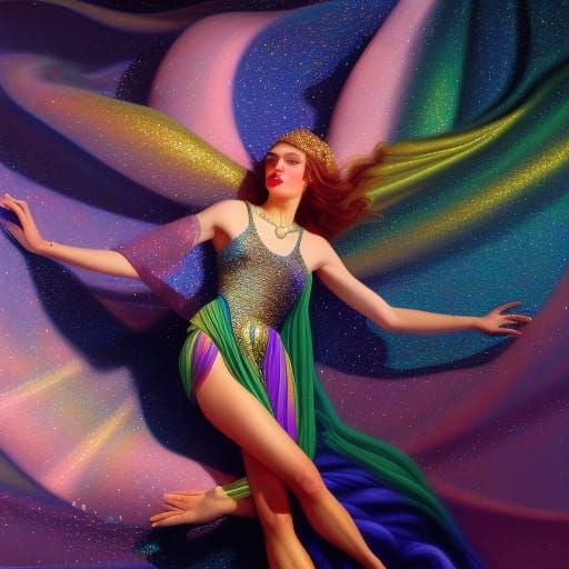 Goddess with Luminous Sparkles in Airbrush Art Style