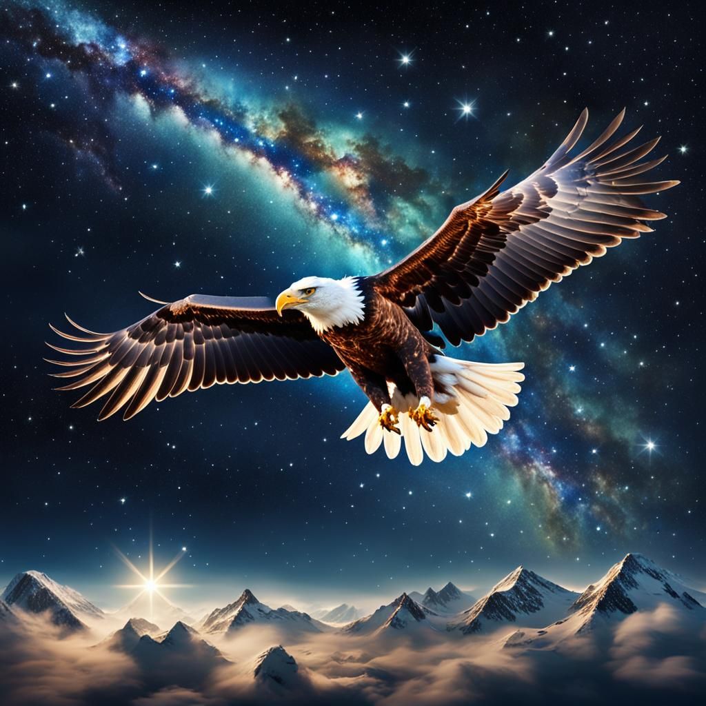 Eagle Flying Across a Starry Night Sky