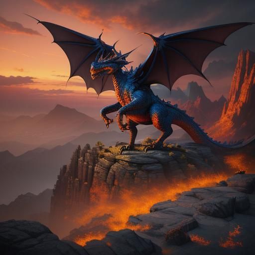 Magnificent Dragon at Sunset: Fantasy Matte Painting