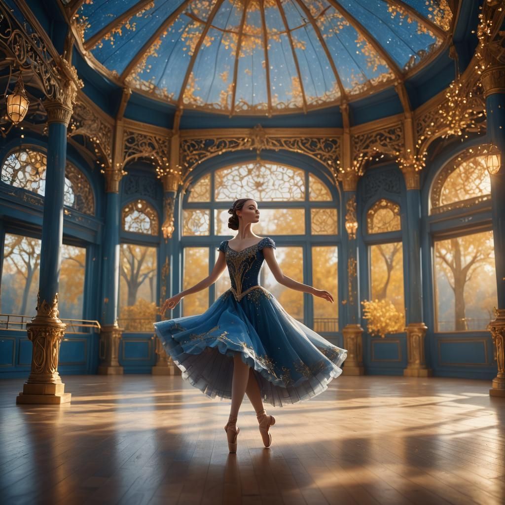Ballerina Dances in a Magical Golden Pavilion