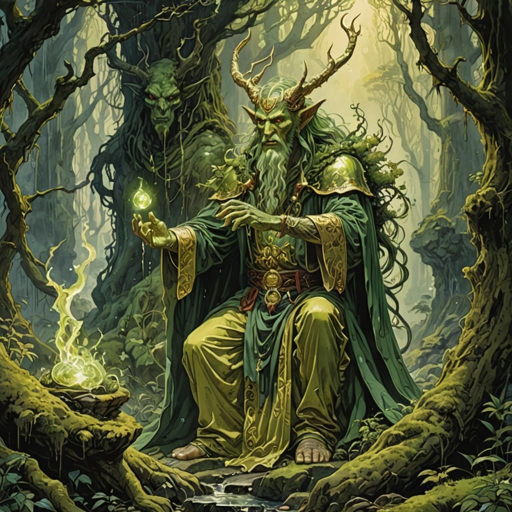 High Fantasy Demon Summoner Druid in Watercolor