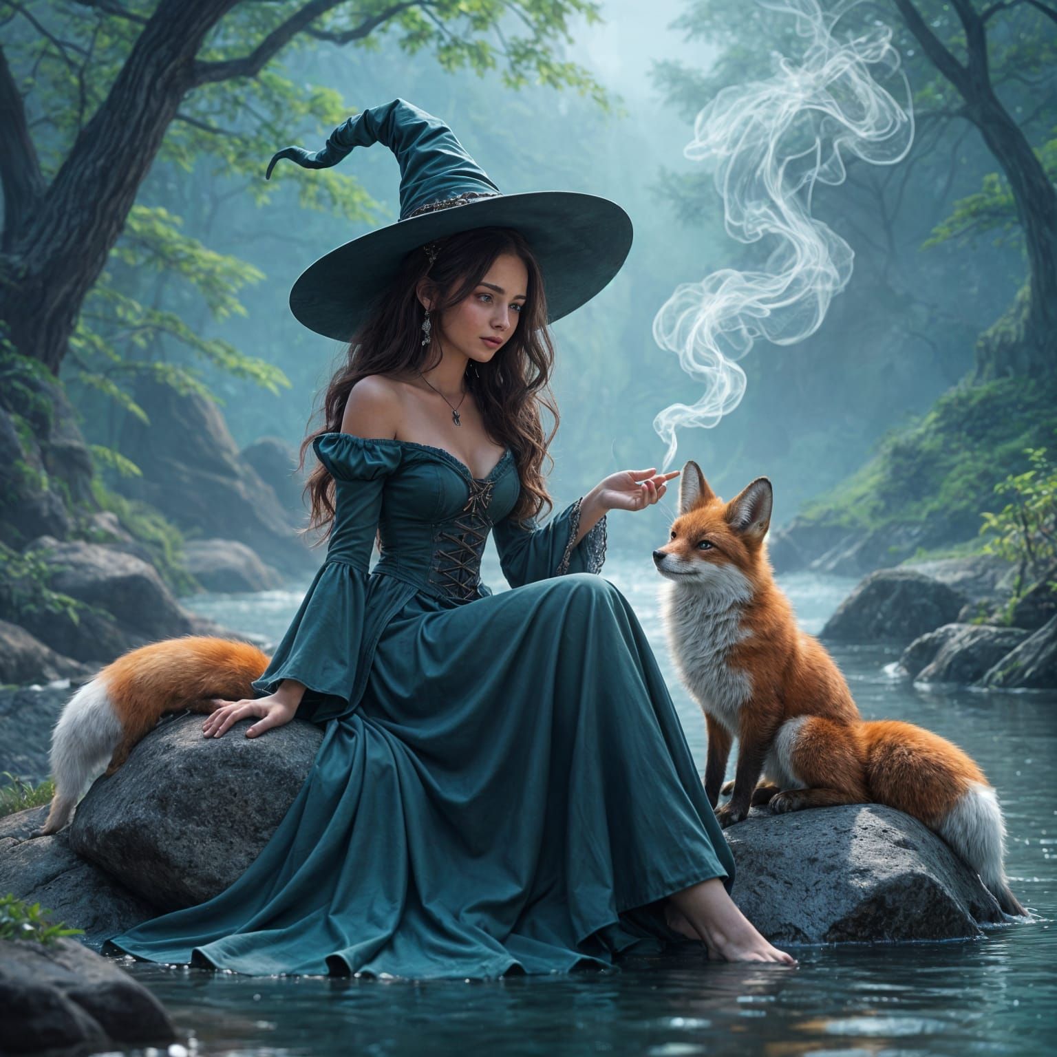 Charming Witch Apprentice with Fox Familiar