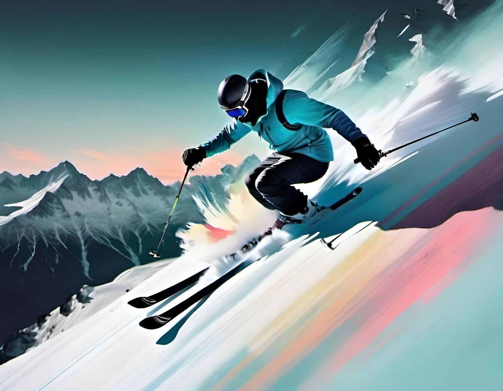 Dynamic Skier Silhouette in Pastel Double Exposure
